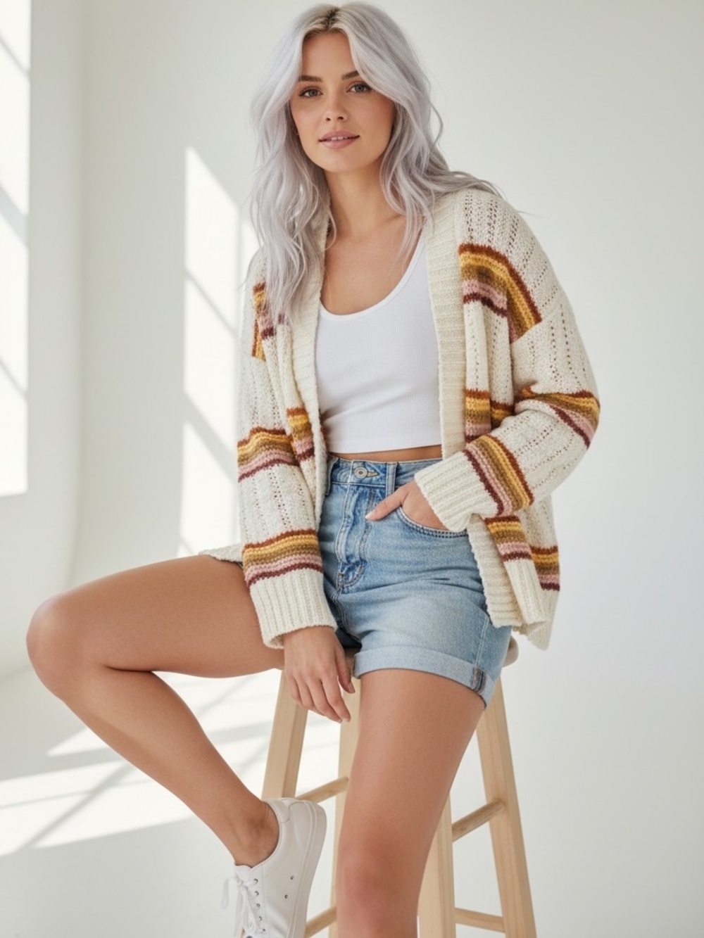 Madewell Striped Diaz Open Cardigan Sweater Cream Women’s Size XS